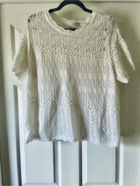 Talbots Tops - Women's White Crochet Knit Short Sleeve Top Talbots plus 2x